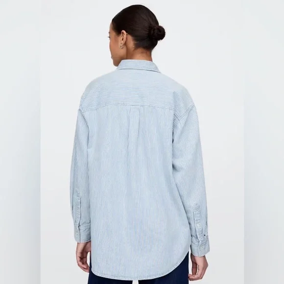 NWOT Gap Denim Stripe ‘Big Shirt’ - size XS petite - Picture 4 of 8